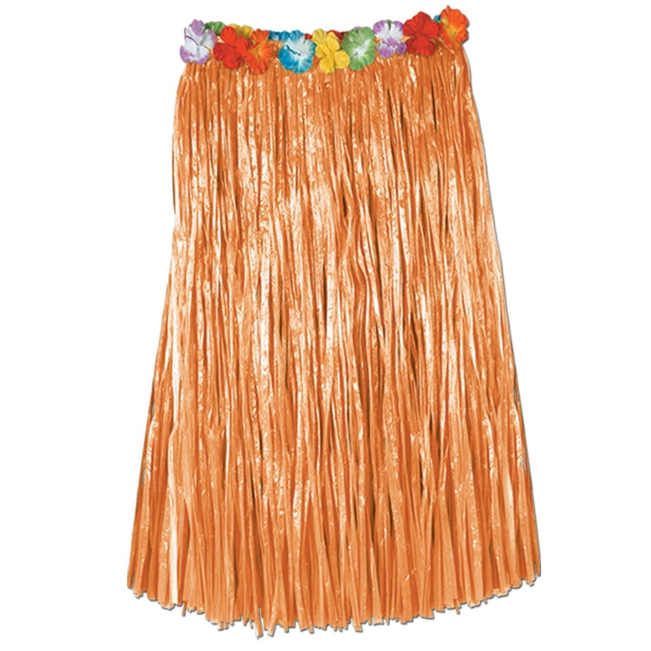 12 Pack Bulk Adult Artificial Grass Hula Skirt - natural - with floral waistband